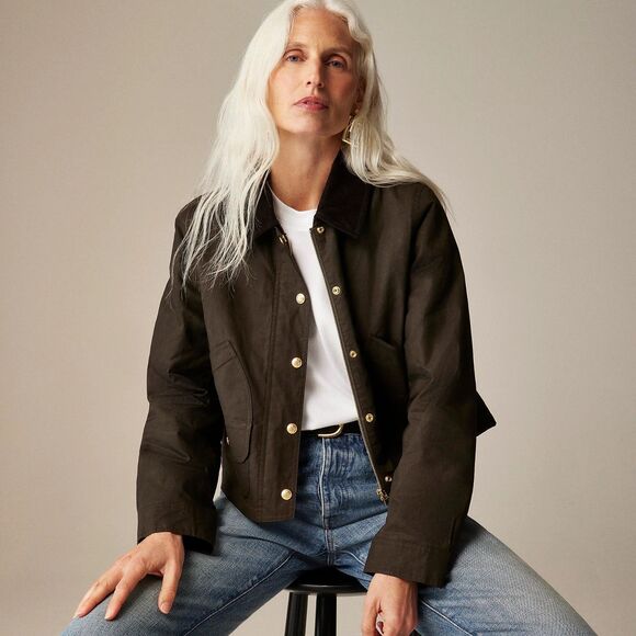 NWT J.Crew Womens Short Barn Jacket in Mossy Brown English Ripstop Cotton Medium - Picture 2 of 15